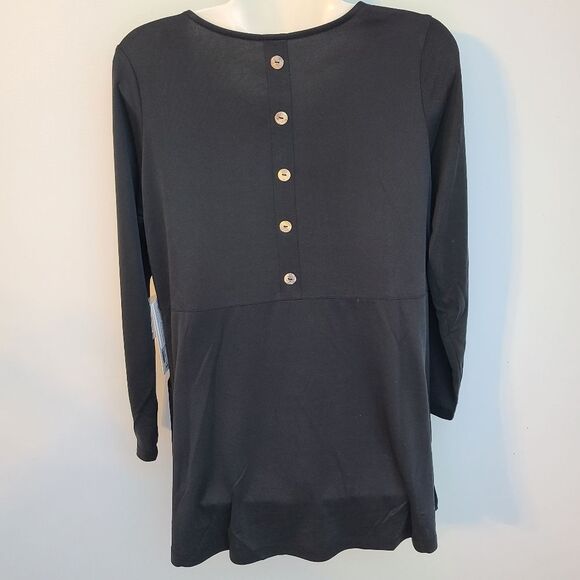 Soft Surroundings Women SP Fairfax Tunic Black Button High Low Pockets NWT - Picture 2 of 11